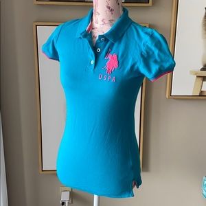 - U.S. POLO ASSN. BLUE TURQUOISE PIQUE POLO SHIRT XS